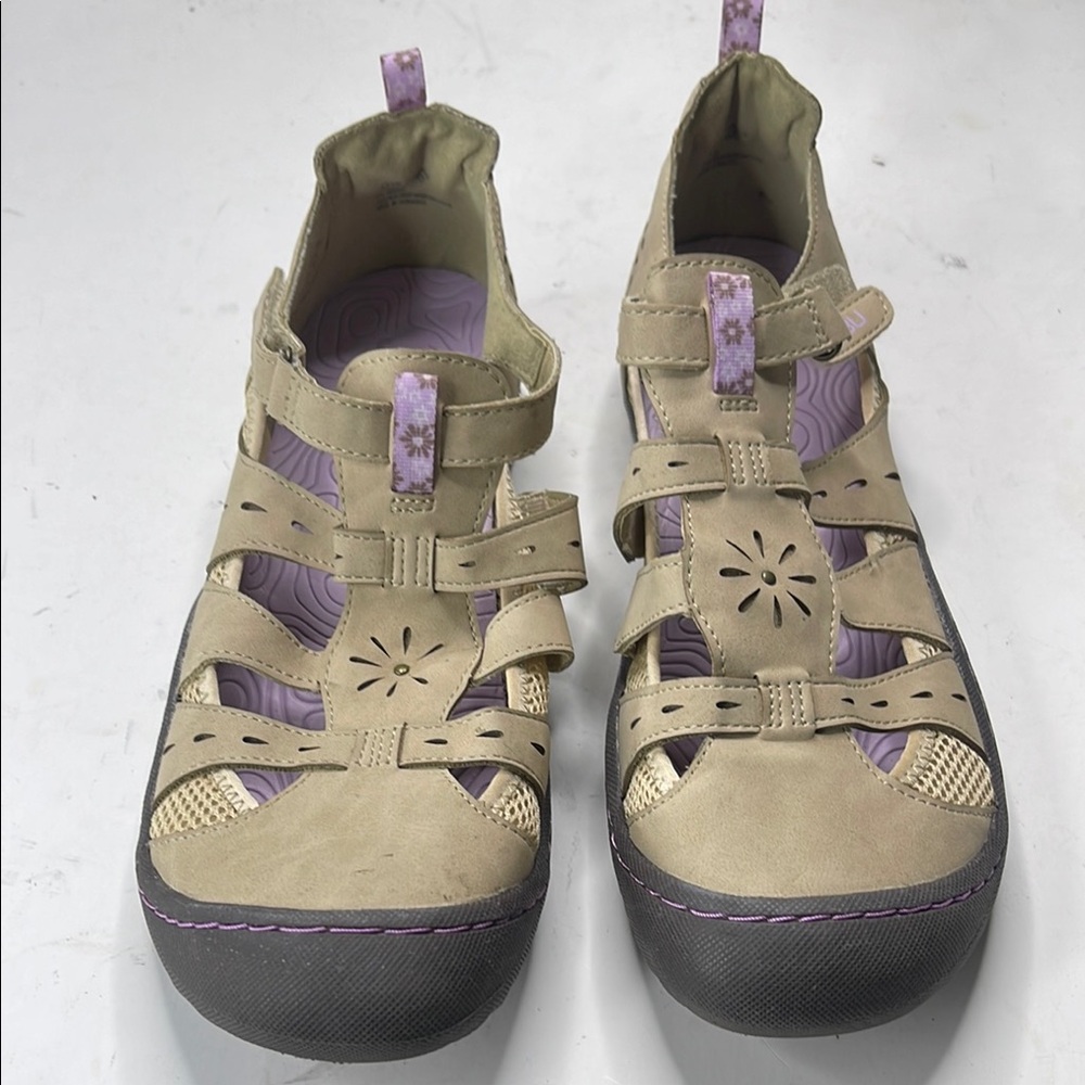JBU Beige and Lavender Casual Closed-Toe Sandals